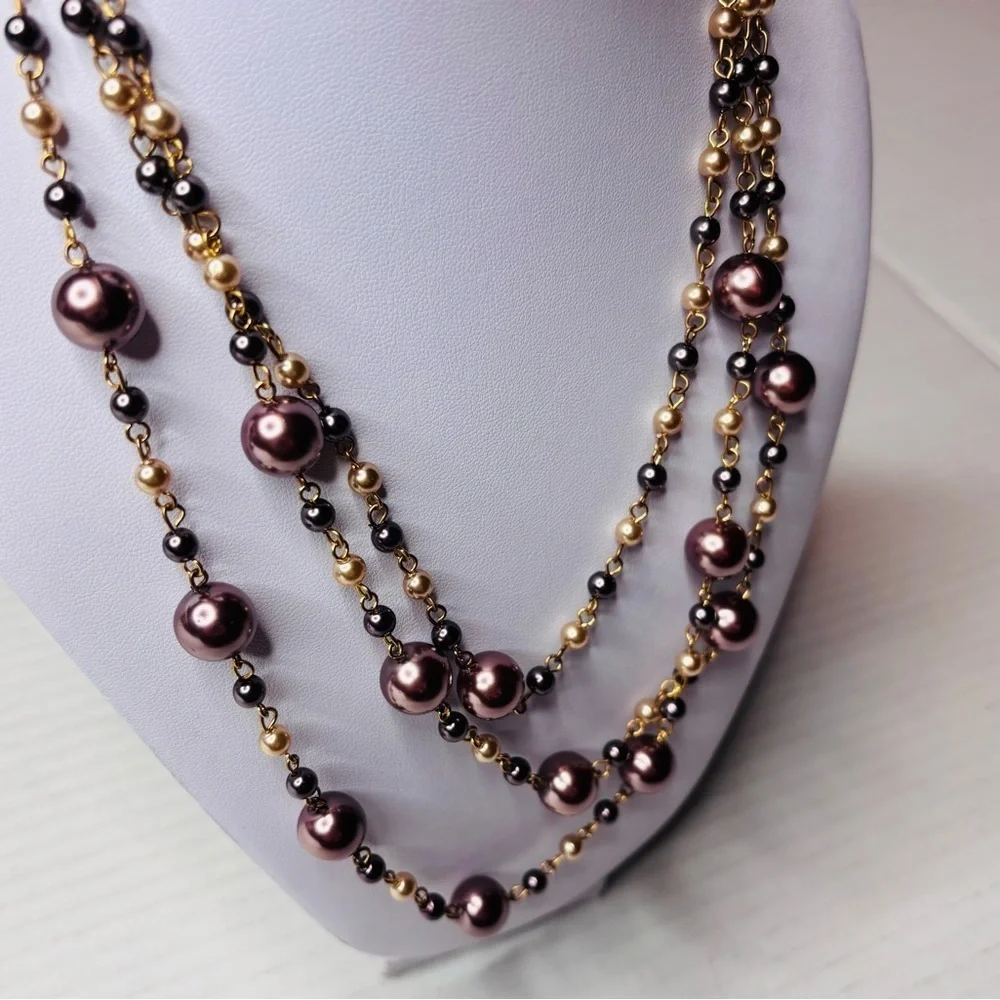 New MAJESTIC Triple-Strand Cascade Metallic Bronze Necklace